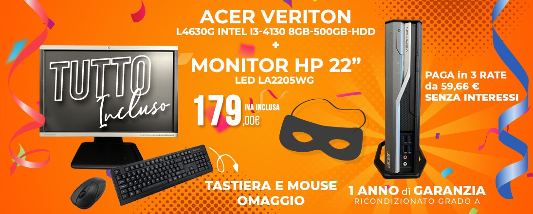 ACER VERITON L4630G Intel i3-4130 8GB-500GB-HDD + Monitor HP 22 pollici led + Tastiera e Mouse