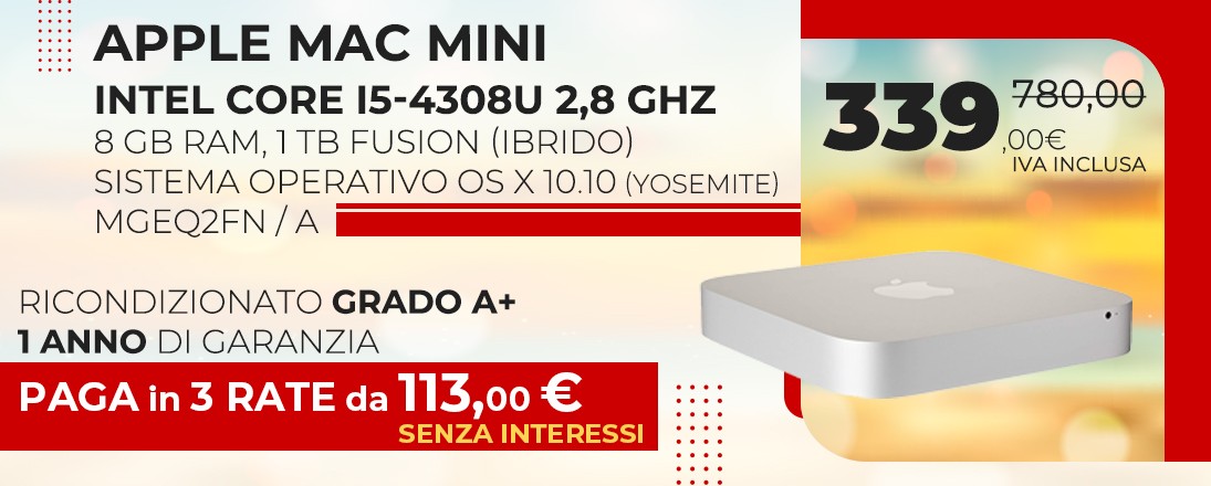 Apple Mac Mini Intel Core i5-4308U 2,8 GHz, 8 GB RAM, 1 TB Fusion (ibrido)