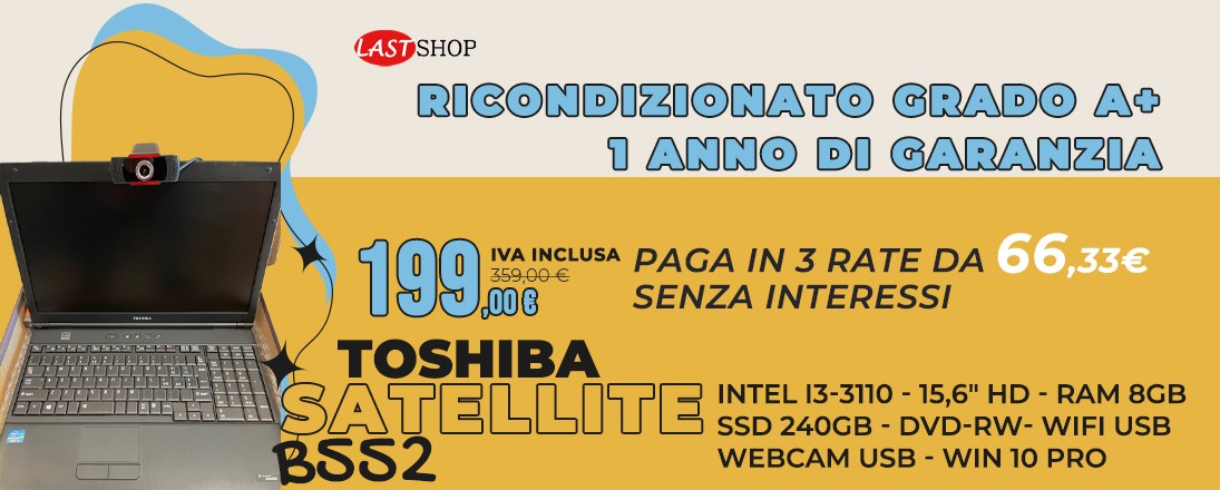 TOSHIBA SATELLITE B552 INTEL I3-3110 -15,6" HD - RAM 8GB - SSD 240GB - DVD-RW - WIFI USB - WEBCAM USB - WIN 10 PRO